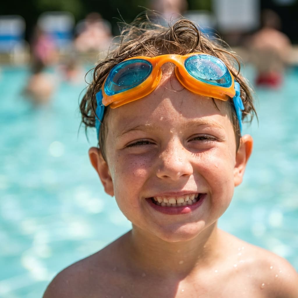 Happy child swimmer